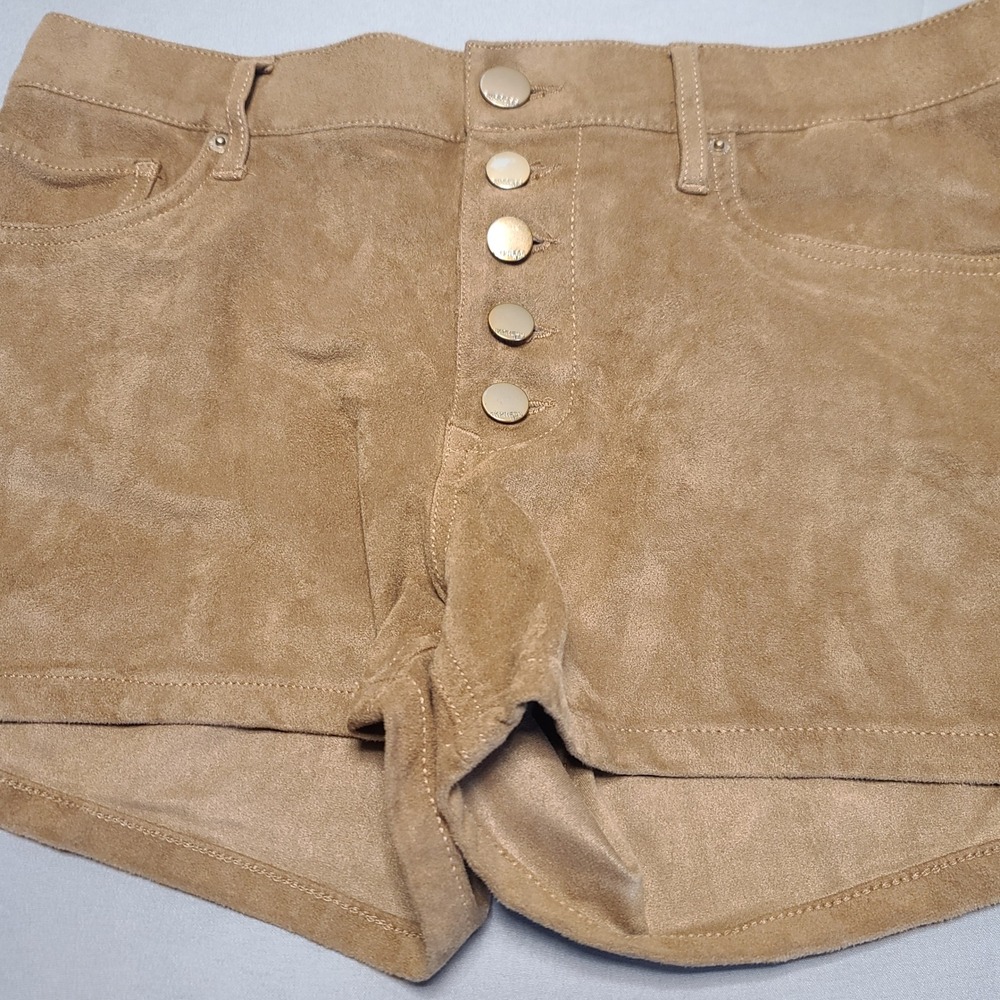Express Faux Suede Shorts Women 8 Tan Button Fly Boho Western Stretch Camel